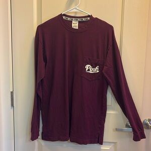 VS PINK burgundy long sleeve logo tee size small